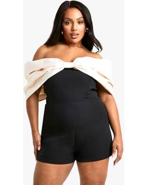 Boohoo Plus Extreme Bow Romper - Black