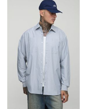 BoohooMAN Tall Embroidered Super Oversized Stripe Shirt - Gray