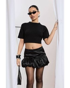 Boohoo Satin Puffball Mini Skirt - Black
