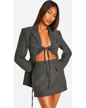 Boohoo Herringbone Pocket Detail Mini Skirt - Negro