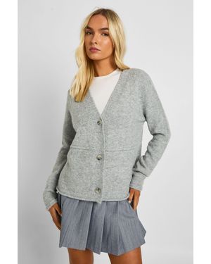 Boohoo Seam Detail V Neck Knitted Cardigan - Gris