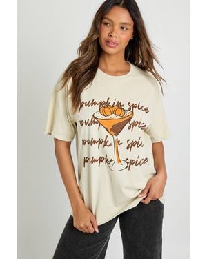 Boohoo Pumpkin Spice Cocktail Printed Oversized T-Shirt - Natural