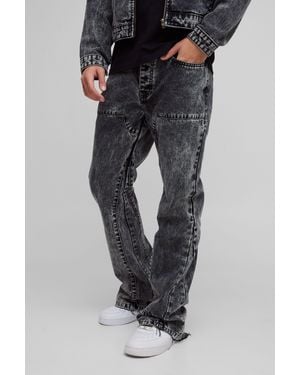 BoohooMAN Relaxed Flared Carpenter Gusset Jeans - Black
