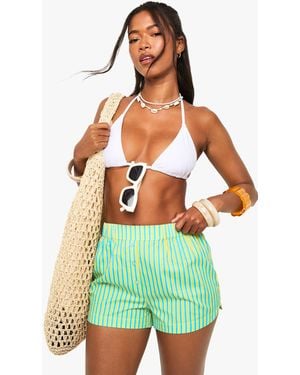 Boohoo Beach Poplin Stripe Boxer Shorts - Green