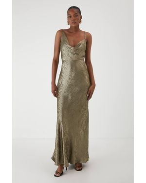 MissPap Metallic Asymmetric Cowl Dress - Natural