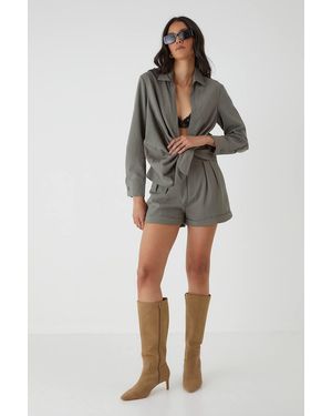 MissPap Linen Look Tie Side Oversized Shirt - Green