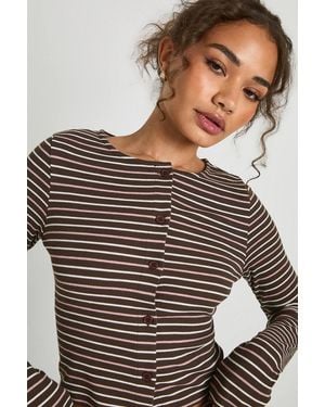 Boohoo Striped Long Sleeve Button Through Top - Black
