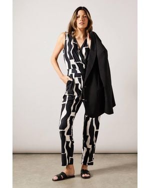 Wallis Geo Print Jersey Wrap Jumpsuit - Black