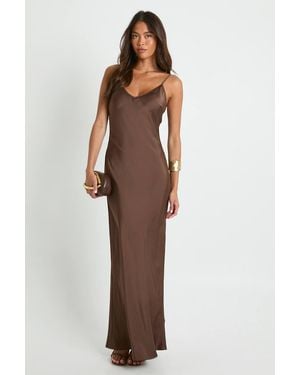 Boohoo Satin Slip Column Maxi Dress - Brown