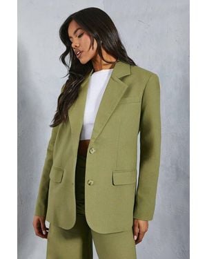 MissPap Oversized Linen Look Tailored Blazer - Green