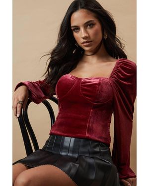 Oasis Velvet Blouson Sleeve Blouse - Red