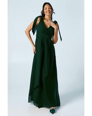 Oasis Tie Shoulder Waterfall Wrap Chiffon Bridesmaid Maxi Dress - Green