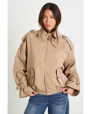 Boohoo Zip Up Trench Jacket - Natural