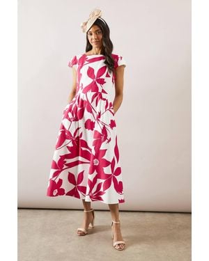 Wallis Floral Ottoman Fit & Flare Midi Dress - Pink