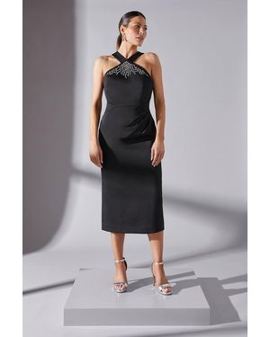Wallis Embellished Satin Crepe Halterneck Midi Dress - Black