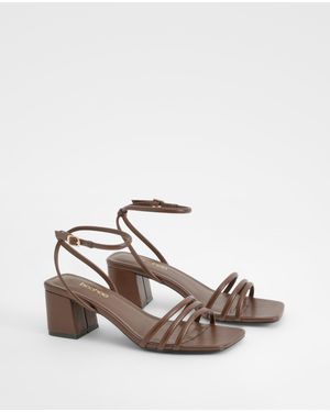 Boohoo Wide Fit Square Toe Triple Strap Low Block Heel Sandals - White