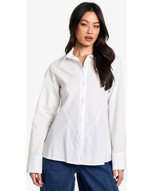 Boohoo Tall Longline Cinched Waist Shirt - White