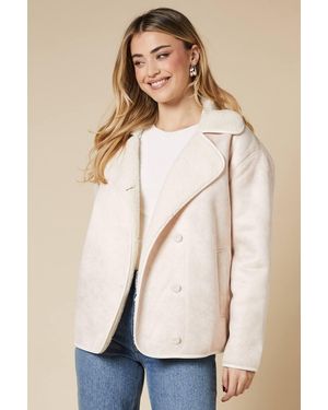 Dorothy Perkins Button Through Borg Aviator Jacket - Natural