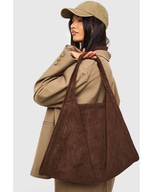Boohoo Faux Suede Large Tote Bag - Brown