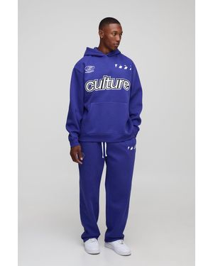 Boohoo Oversized Culture Embroidered Hooded Tracksuit - Blue