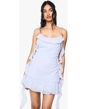 Boohoo Chiffon Ruffle Mini Dress - White