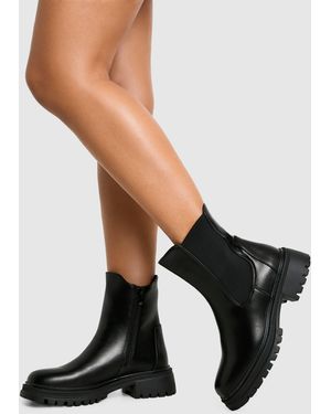 Boohoo Stretch Panel Chunky Chelsea Boots - Black