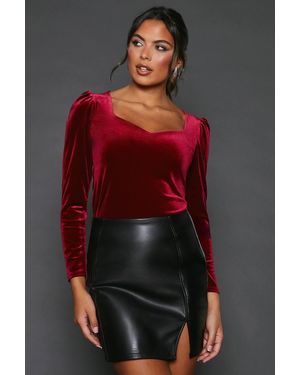 Dorothy Perkins Velvet Sweetheart Neck Top - Red