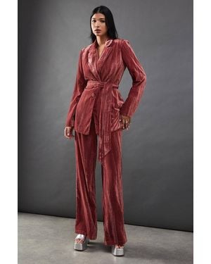 Warehouse Crushed Velvet High Waisted Tailored Trouser - Gray