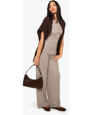 Boohoo Heavy Stripe Straight Leg Trouser - Brown