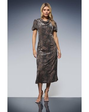 Dorothy Perkins Dp Luxe Cowl Neck Puff Sleeve Midi Dress - Gray