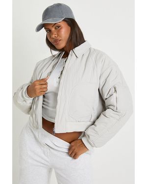 Boohoo Ruched Sleeve Bomber Jacket - Grey