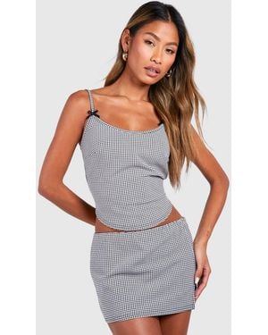 Boohoo Mini Check Bow Detail Crop & Low Rise Skirt - White