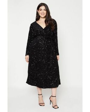 Dorothy Perkins Curve Sequin Wrap Midi Dress - Black