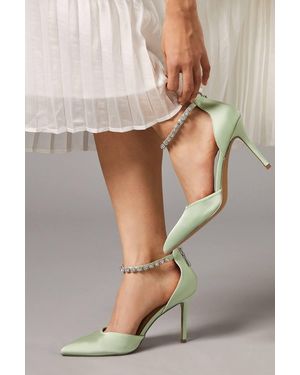 Coast Wide Fit Tatiana Satin Jeweled Anklet High Stiletto Court Shoes - Green