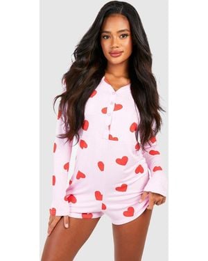 Boohoo Mono De San Valentín Con Botones Y Estampado De Corazones - Rojo