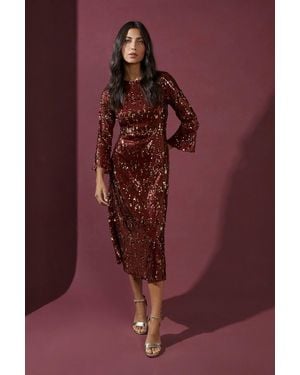 Wallis Sequin Flared Sleeve Midi Dress