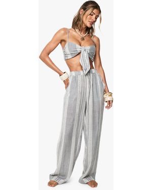 Boohoo Pantalón Para La Playa De Algodón Con Rayas Y Lentejuelas - Blanco