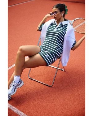 DSGN Studio Stripe Towelling Polo Top - Green