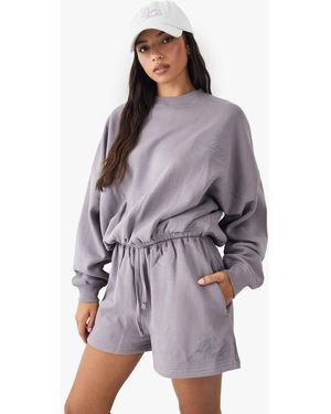 DSGN Studio Embroidered Oversized Bubble Hem Sweatshirt - Purple
