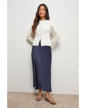 Oasis Petite Satin Bias Cut Midi Skirt - Blue