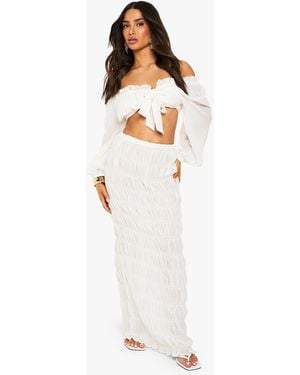 Boohoo Petite Shirred Beach Skirt Co Ord - White