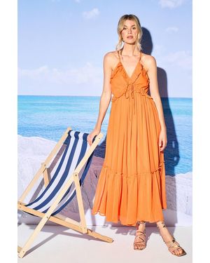 Warehouse Hcd Chiffon Ruffle Strappy Floaty Maxi Dress - Orange
