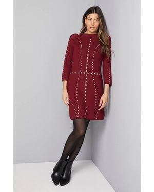 Wallis Stud Knitted Dress - Red