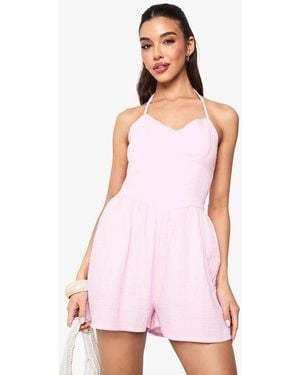 Boohoo Textured Cheesecloth Flippy Romper - Pink