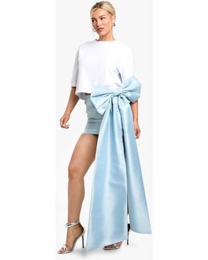Boohoo Premium Structured Bow Draped Satin Mini Skirt - Blue