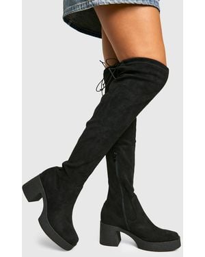 Boohoo Tie Detail Over The Knee Boots - Black