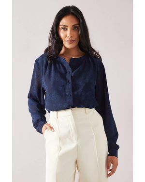 Wallis Petite Jacquard Button Through Blouse - Blue