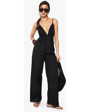 Boohoo Linen Look Strappy Cut Out Jumpsuit - Black