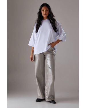 Warehouse Foil Coated High Waist Wide Leg Jeans - Gray