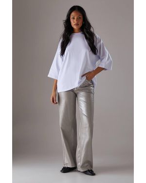 Warehouse Foil Coated High Waist Wide Leg Jeans - Gray